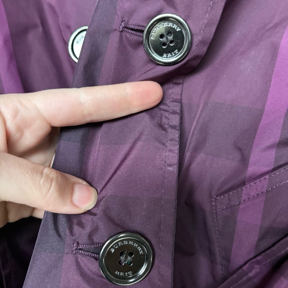 Burberry Brit Double Breasted Rain Coat Purple Novacheck Preppy Classic Womens 6 - Picture 3 of 11